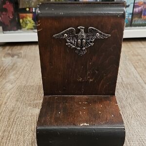Vintage Wooden Bookend with Eagle Emblem